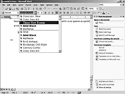figure 5-2. by default, the font drop-down list displays font names in their respective fonts.