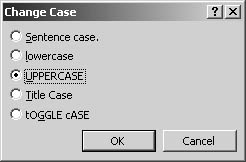 figure 5-9. the change case dialog box enables you to quickly revise uppercase and lowercase letters.