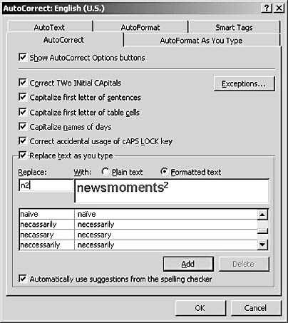 figure 6-15. you can create autocorrect entries that replace the text you type with words, phrases, logos, graphics, and even blocks of text you enter.