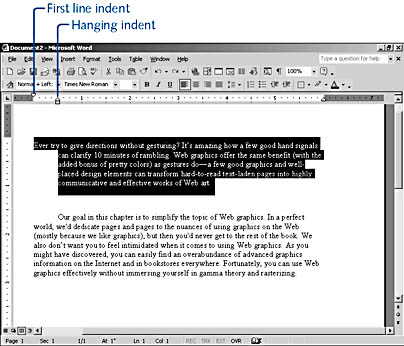 figure 7-4. you can drag the first line indent marker to create a hanging indent or a first-line indent.