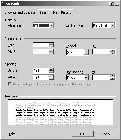 figure 7-5. the paragraph dialog box provides precise and complete control of paragraph formatting.