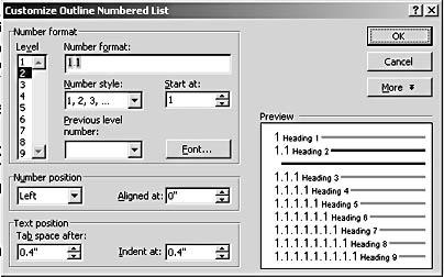 figure 11-13. you can create your own outline numbering scheme based <br />on one of Word's preset styles.