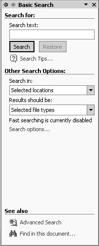 figure 12-1. the basic search task pane view enables you to search documents using text strings.
