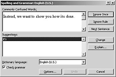 figure 13-6. the grammar checker provides error checking options similar to the options available in the spelling checker.