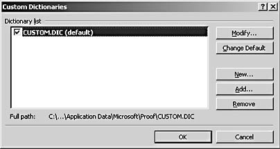 figure 13-7. the custom dictionaries dialog box provides options for creating and modifying custom dictionaries used by word in conjunction with the main dictionary.