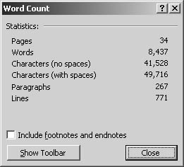 figure 13-18. the word count dialog box gives you a quick summary of your document's statistics.