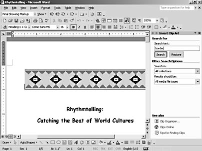 figure 14-1. the insert clip art task pane gives you a fast and easy method of placing images in your document.