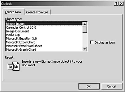 figure 15-6. you can create an embedded object from within your word document.