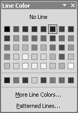 figure 16-12. to color a line or fill, simply click a color on the line color or fill color drop-down menu or floating toolbar. the row of colors below the default color palette contains the last eight custom colors you've used for either lines or fills.