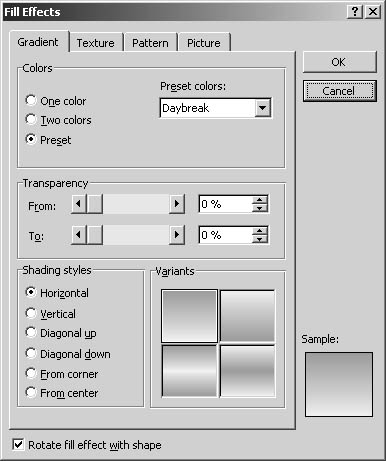 figure 16-16. the gradient tab enables you to blend colors to create shading effects into your objects.