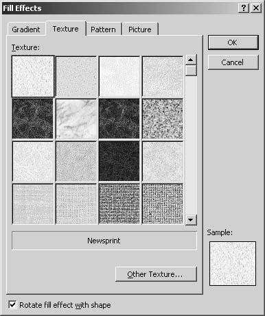 figure 16-17. the texture tab provides textures that you can apply to selected objects.