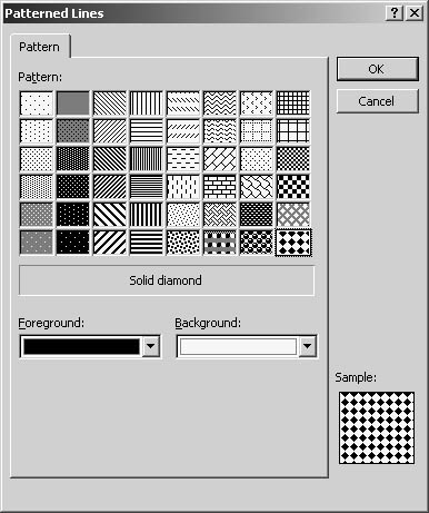 figure 16-18. the pattern tab enables you to apply patterns with custom colors to selected objects.