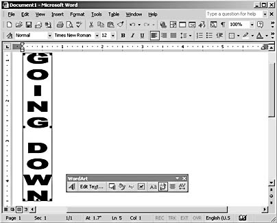 figure 17-13. you can convert horizontal wordart to vertical text by using the wordart vertical text button on the wordart toolbar.