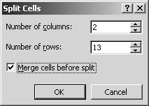 figure 18-8. splitting cells divides data into separate cells, rows, or columns.