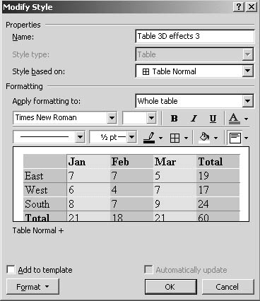 figure 18-12. you can modify an existing table autoformat style to create a unique table style.
