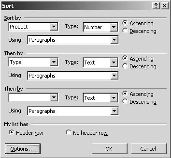 figure 18-19. the sort dialog box gives you the means to search on three fields.
