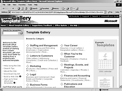 figure 22-2. in addition to clicking category headings to find templates, you can type a search string in the office template gallery's search for templates box.