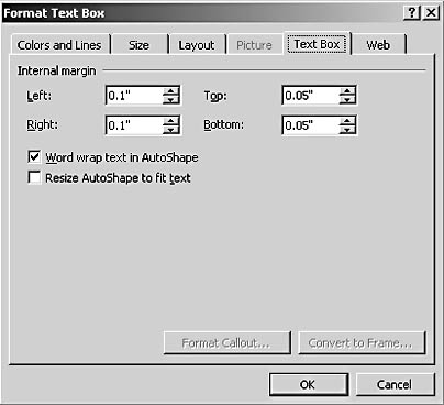 figure 23-2. you can control the spacing around text placed in text boxes and autoshapes by configuring the internal margin settings on the text box tab.