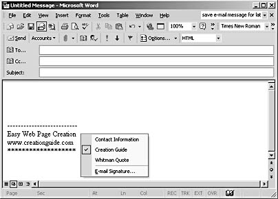 figure 30-8. you can replace an existing signature by right-clicking it and then choosing another signature name on the shortcut menu.