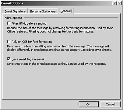 figure 30-14. the general tab in the e-mail options dialog box presents three html-specific options you can control when you send html e-mail messages.