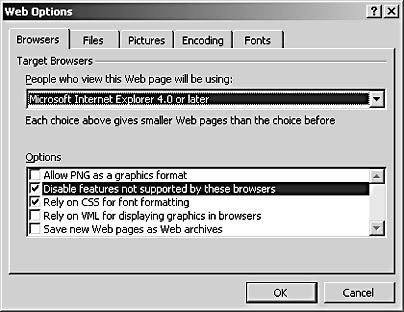 figure 31-3. the web options dialog box provides options you can use to specify how word handles some web page creation tasks.