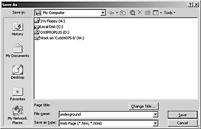 figure 31-9. when you specify a web page file type, the save as dialog box changes to include the change title button.