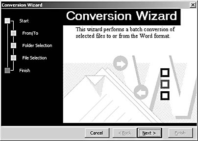 figure 32-3. the conversion wizard walks you through the process of converting a number of files at one time.