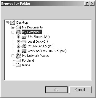 figure 32-4. you can use the browse for folder dialog box to specify the folder that contains the files you want to convert and where you want to store the converted files.