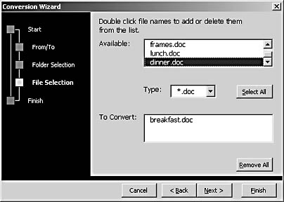 figure 32-5. the file selection page enables you to pick and choose the files you want to convert.