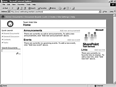 figure 32-7. sharepoint team web sites offer easy collaboration and can be customized to meet each group's particular needs.