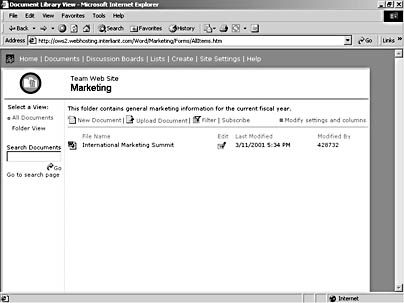 figure 32-10. a document library containing a single file and links to create and edit the library's contents.