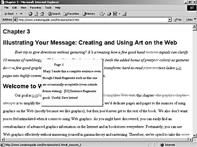 figure 33-11. when you save a marked-up document as a web page, users can view comments in the form of dynamic screentips by positioning the mouse pointer over a comment link.