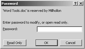 figure 34-3. when a document is password protected for modification, users can open the document in read-only format, even if they don't know the password required to make changes. 