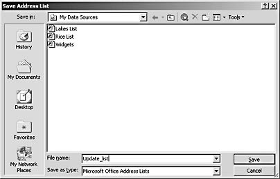 figure 35-6. microsoft office address list files are stored by default in the my data sources folder, where they can be accessed by all office applications