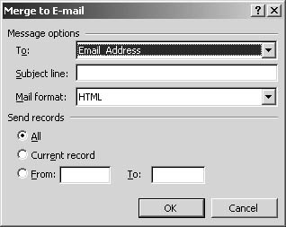 figure 35-15. with merge to e-mail, you combine source data with your main document and send the results to outlook for delivery