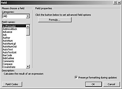 figure 36-1. you insert a field by using the field dialog box