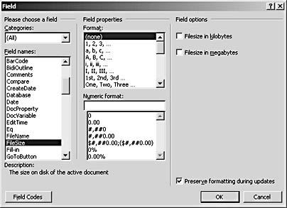 figure 36-3. the field dialog box gives different choices for a numeric field.