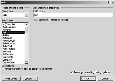 figure 36-4. you can type field arguments in the advanced field properties section of the field dialog box.