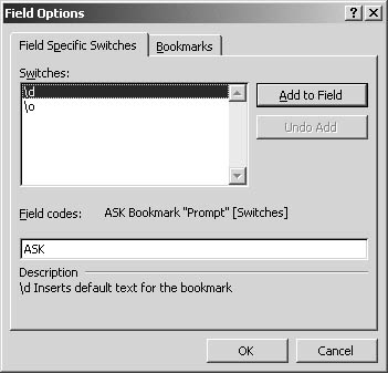 figure 36-5. add switches to your field in the field options dialog box