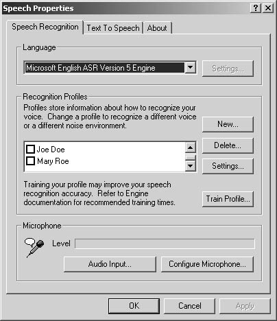 figure 39-7. you can create additional profiles for speech recognition or eliminate obsolete ones.