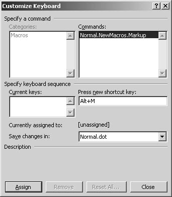figure 40-7. you can use the customize keyboard dialog box to assign keyboard shortcuts to your macros.