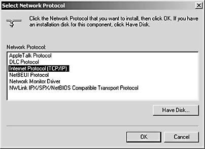 figure d-12. use the select network protocol dialog box to choose the type of protocol you want to install for your network.