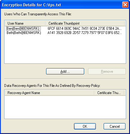 figure 7-6 sharing files encrypted with efs in windows xp