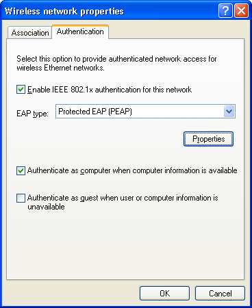 figure 13-2 configuring 802.1x authentication for wireless connections in windows xp