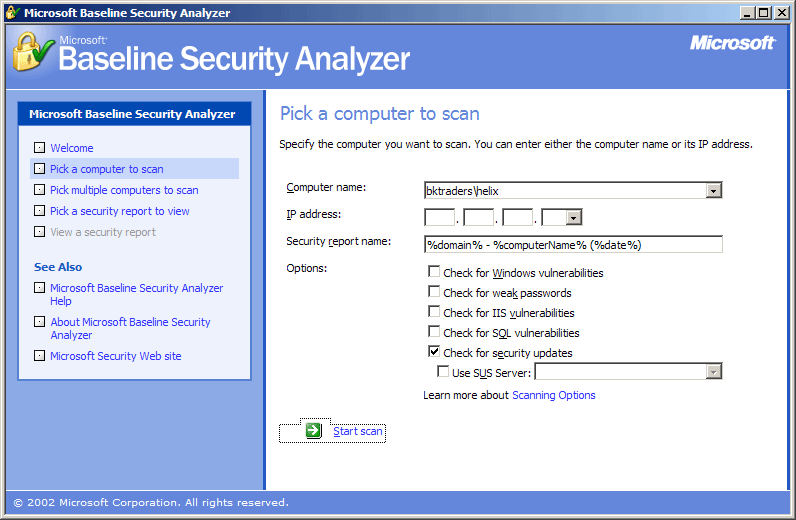 figure 23-5 scanning for security updates with mbsa
