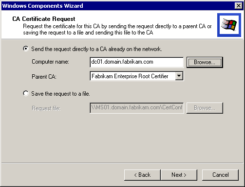 figure 5-11 the root ca selection dialog box