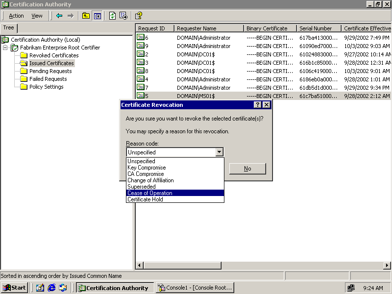 figure 5-14 selecting a reason for revoking a certificate