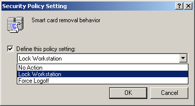 figure 6-24 the smart card removal behavior policy options