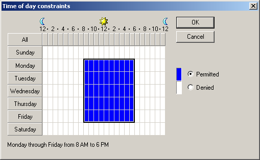 figure 9-19 the time of day constraints dialog box