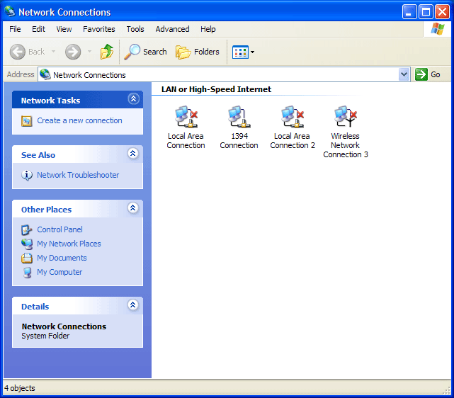 figure 10-10 the network connections window in windows xp